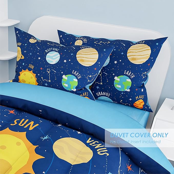 SANDJEST Solar System Duvet Cover Sets Twin Size for Kids Boys, Include 1 Polyester Comforter Cover 68x86 Inches and 1 Pillowcase 20x26 Inches, Comforter Not Included, Gift for Christmas Birthday