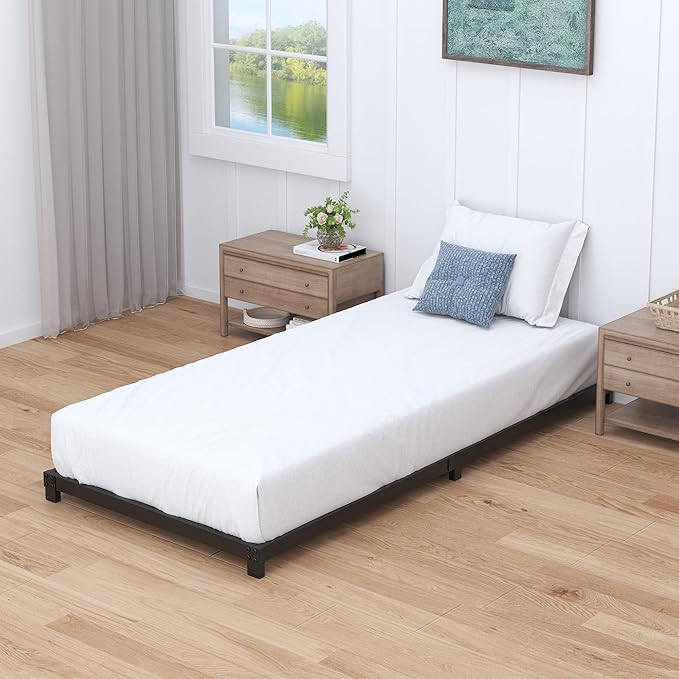 4 Inch Twin XL Bed Frames Low Profile, XL Twin Bed Frame No Box Spring Needed, Heavy Duty Metal, Easy Assembly, Black