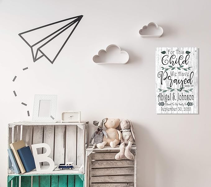 For This Child We Have Prayed Sign PERSONALIZED Nursery Decor Gift Wall Art 1 Samuel 1:27 Sign CUSTOM For New Baby Boy or Girl's Room