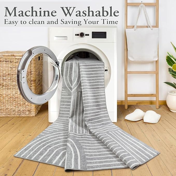 Lahome Abstract Washable Rugs, Soft Area Rugs 4x6 Non-Slip Grey Rug for Bedroom Entryway, Ultra-Thin Living Room Rugs Modern Throw Carpet for Nursery Kitchen(4'x6',Gray)