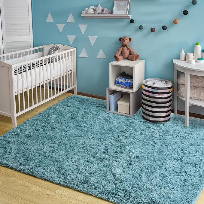 Merelax Soft Modern Indoor Large Shaggy Rug for Bedroom Livingroom Dorm Kids Room Home Decorative, Non-Slip Plush Fluffy Furry Fur Area Rugs Comfy Nursery Accent Floor Carpet 5x8 Feet, Turquoise Green