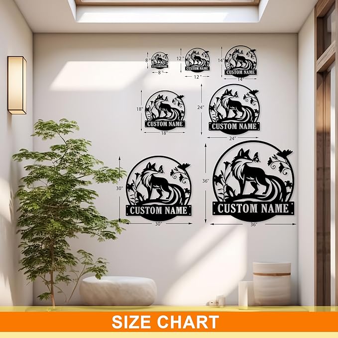 Custom Fox Flower Metal Sign, Animals Cute Black Wall Art, Personalized Wall Decor for Living Room, Bedroom/Bathroom/Kitchen/Office/Home