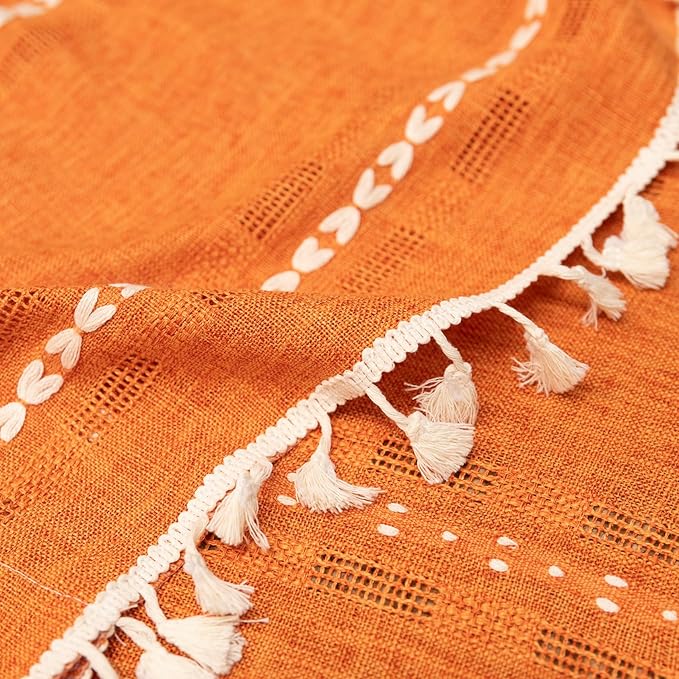 Deeprove Orange Boho Curtain 84 inches Length for Living Room Bedroom, Bohemian 84 inches Long Burnt Terracotta Fall Embroidery Textured Halloween Privacy Window Thanksgiving Decor W52 x L84, 1 Panel