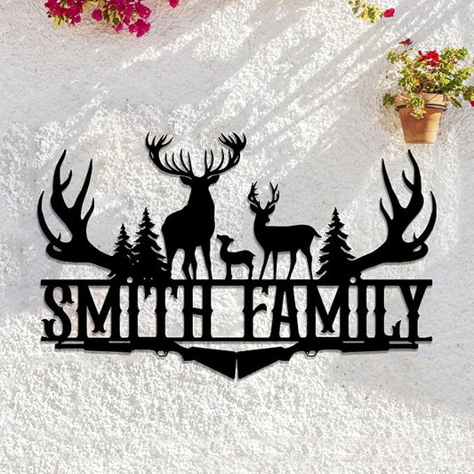 Custom Deer Family Name Sign, Personalized Metal Hunting Sign, Rustic Cabin decor, Deer Wall Decor for Home/Bedroom/Kitchen, Hunter's Gift, Wildlife Lover's Gift, Cabin Gift