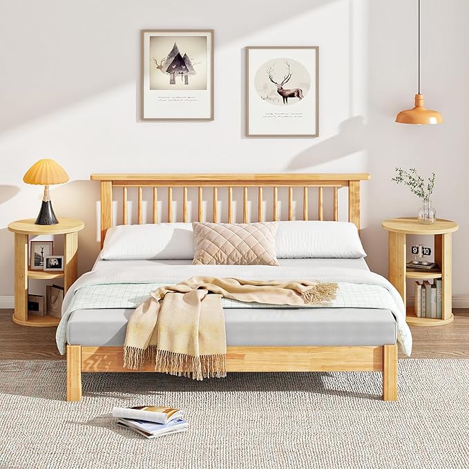 HOOBRO Small Round Side Table, 3-Tier Round Bamboo End Table, Sofa Bedside Table, Bohemian Style Nightstand Easy Assembly, for Living Room, Bedroom, Apartment, Natural YL192BZ01
