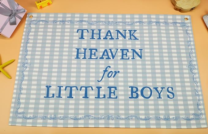 Christian Bible Verse Scripture Rectangular Banner Flag Wall Sign Decor Gift for Baby Boy-Nursery Baby Room Bedroom Decor-Baby,Shower Birthday Christmas Gift-Thank Heaven for Little Boys