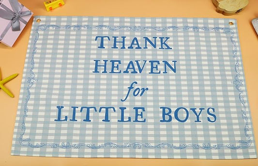 Christian Bible Verse Scripture Rectangular Banner Flag Wall Sign Decor Gift for Baby Boy-Nursery Baby Room Bedroom Decor-Baby,Shower Birthday Christmas Gift-Thank Heaven for Little Boys