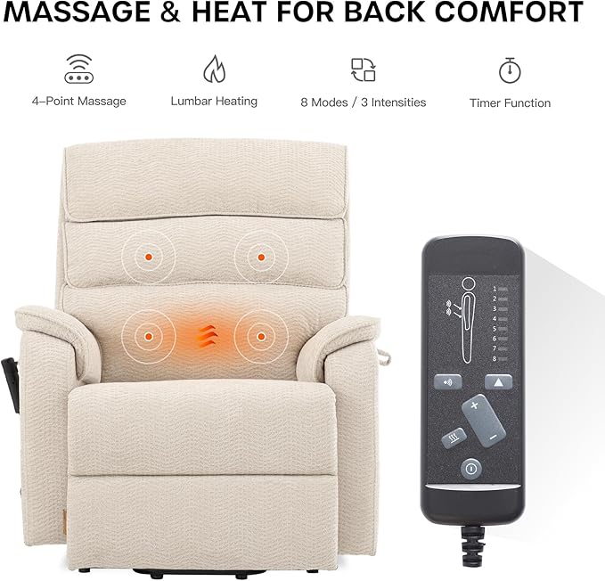 DYNOX Big Man Large-Wide Power Dual Motor Lift Recliners Chairs for Elderly Lay Flat Lift Chair with Infinite Positions, Heat & Massage, Supports 400 LBS(9298,Chenille,Beige)