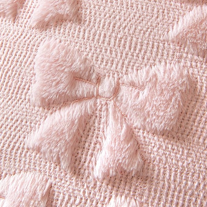 MIULEE Light Pink Bow Pillow Covers Coquette Room Decor Aesthetic Set of 2 Decorative Cute Girl Christmas Throw Pillow Soft Plush Faux Pillowcase for Girl Bed Couch Sofa,12x20 Inch