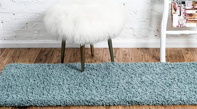Unique Loom Solid Shag Collection Area Rug (2' 6" x 19' 8" Runner, Light Slate Blue)