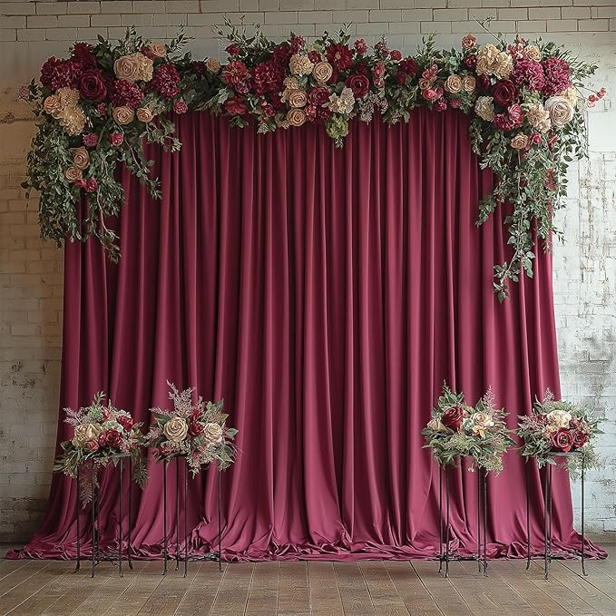 20x10FT Burgundy Backdrop Curtains for Wedding Parties, Wrinkle Free Photo Backdrop Curtains for Wedding Birthday Party Baby Shower, Fabric Drape with Rod Pockets 5ft x 10ft, 4 Panels