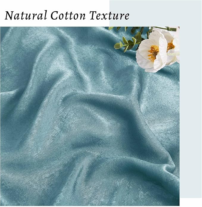 Melodieux Teal Velvety Semi Sheer Curtains 96 Inch Length for Bedroom, Living Room Natural Cotton Texture Rod Pocket Window Sheer Drapes, 52 by 96 Inch (2 Panels)