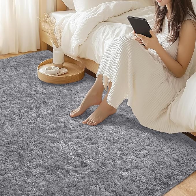 Merelax Soft Modern Indoor Large Shaggy Rug for Bedroom Livingroom Dorm Kids Room Home Decorative, Non-Slip Plush Fluffy Furry Fur Area Rugs Comfy Nursery Accent Floor Carpet 5 X 8 Feet, Grey