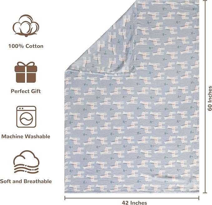 NTBAY 2 Layer Muslin Cotton Baby Swaddle Blanket, 42x60 Soft and Breathable Receiving for Newborns and Infants, Perfect for Crib, Stroller, Travel, Lightweight Nursery Blanket, Palm and Zebra