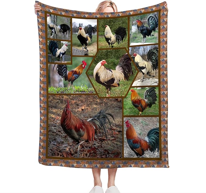 Rooster Chicken Throw Blanket - Soft, Warm & Cozy Fleece for Girls, Women, Kids & Adults - 80"x60" Couch, Sofa, Bed
