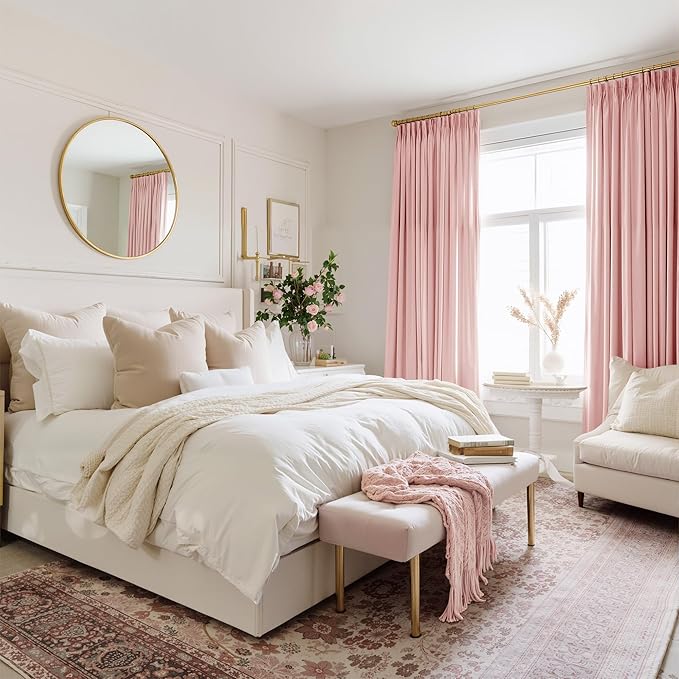StangH Baby Pink Velvet Curtains for Girls Bedroom, Super Soft Pinch Pleat Bedroom Curtains & Drapes Solid Light Dimming Privacy Window Treatments for Nursery Dorm, W40 x L84, 2 Panels