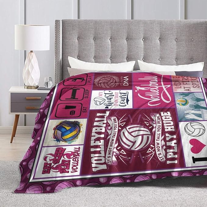 Volleyball Blanket Volleyball Decor Throw Blanket Gifts for Girl Woman Kids Super Soft Flannel Lightweight Fluffy Plush Fuzzy Fleece Sports Blanket for Bed Sofa 50"X60"