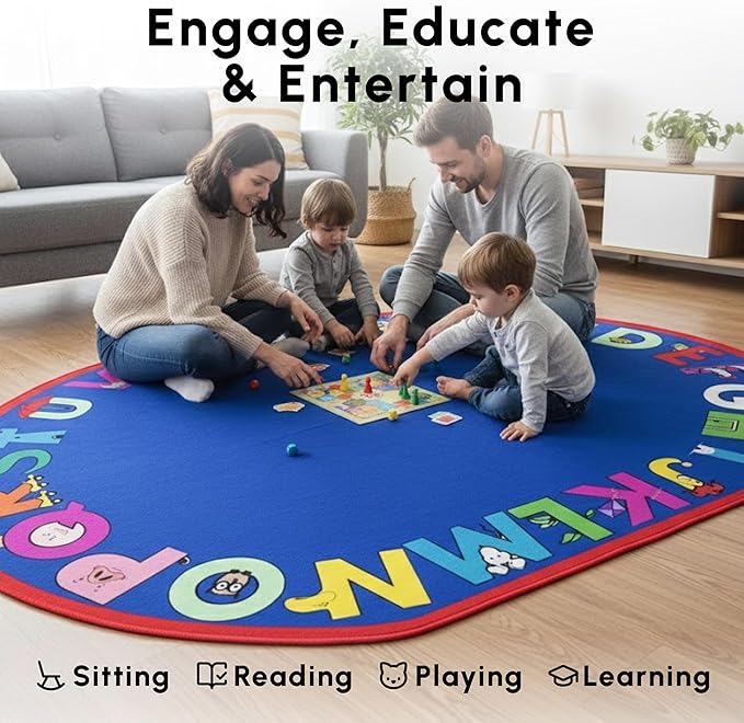 SAFECASTLE Kids Carpet Alphabet Rug 5'4" x 7'8“ Alpha with Attitude Educational ABC Learning Area Rug for Classrooms, Playrooms, Nurseries & Kids’ Bedroom–Durable Nylon Carpet for Toddlers & Children