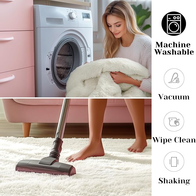 ONASAR Cream White Area Rugs 9x12 Living Room, Ivory Large Fluffy Shag Bedroom Rug, Washable Soft Plush Thick Shaggy Big Floor Carpet for Kids Boy Girls Teen Dorm Nursery Indoor Home Decor Aesthetic