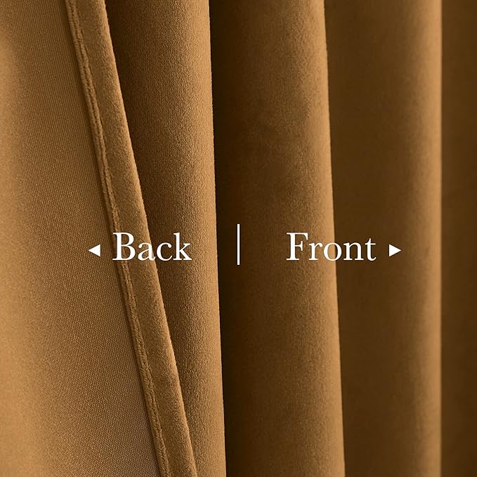 StangH 120 inches Velvet Curtains for Living Room, Vintage Gold Brown Blackout Thermal Insulated Window Curtain Panels for Sliding Glass Door/Hall/Villa, W52 x L120, 2 Panels