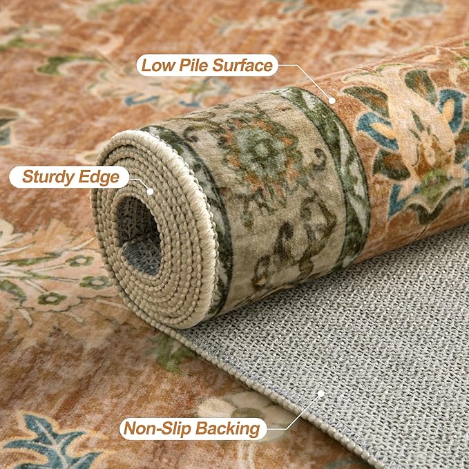 Tangsoo Washable Runner Rug for Hallway Non Slip, 2x6 Boho Floral Vintage Carpet Runner Rugs for Entryway, Floor Soft Low Pile Runners for Kitchen Bathroom Laundry Bedroom Alfombra Farmhouse