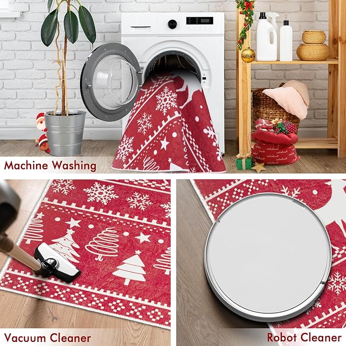 5x7 Machine Washable Christmas Area Rug, Non-Slip Floor Rugs for Kids, Low Pile Room Carpet for Living Room, Bedroom, Dining Room & Nursery(5x7 Elk)