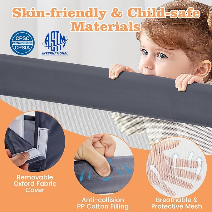 HONEY JOY Bed Rail for Toddlers, Extra Long, Foldable Portable Swing Down Safety Bed Guard Rail, Toddler Bed Rails for Crib, King Queen Full Twin Size Bed Mattress (Gray, 1 Pack, 47 Inch)