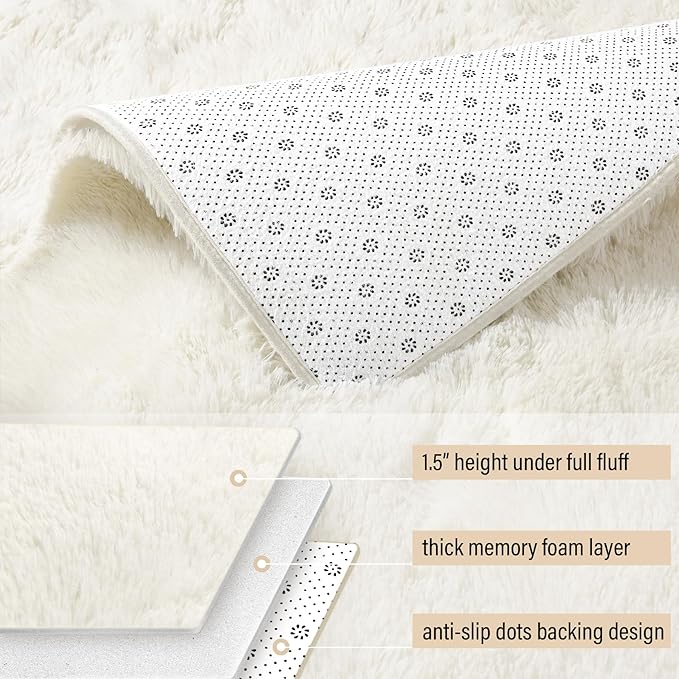 BENRON Fluffy Rugs for Living Room 5x7 Cream White, Washable Large Area Rugs for Bedroom Dining Table Office Kids Nursery Room, Washable Indoor Floor Carpets