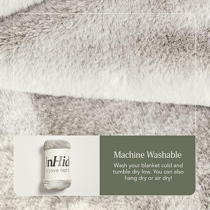 UnHide Lil’ Marsh - Faux Fur Blanket - Durable, Lightweight, Extra Soft Blanket - Machine Washable - Add a Layer of Softness to Any Bed, Couch, or Reading Chair - Greige, X-Small (34” x 44”)