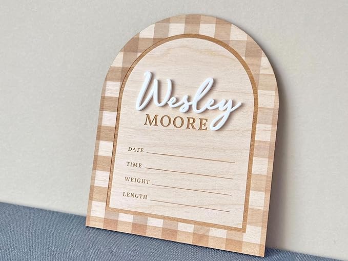 Personalized Baby Name Hospital Announcement Sign, Wooden Arch Design with 3D Letters, Nursery Room Decor