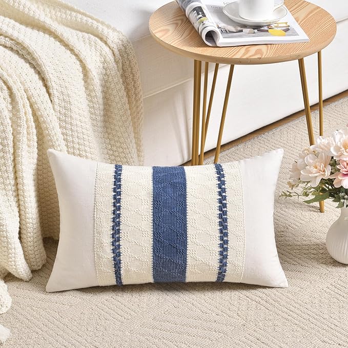 Fancy Homi Set of 2 Dusty Blue Vintage Long Lumbar Decorative Throw Pillow Covers 12x24 Inch for Couch Bed Sofa Chair Bedroom, Rustic Retro Square Cushion Case, Modern Farmhouse Boho Room Decor