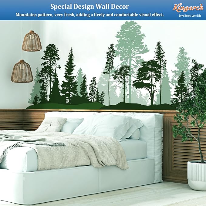 Large Forest Wall Decals, Green Pines in Fir Trees Peel and Stick Vinyl Wall Stickers & Murals, Removable Home Room Wall Decor for Bedroom Living Room Bedroom Classroom Office Nursery