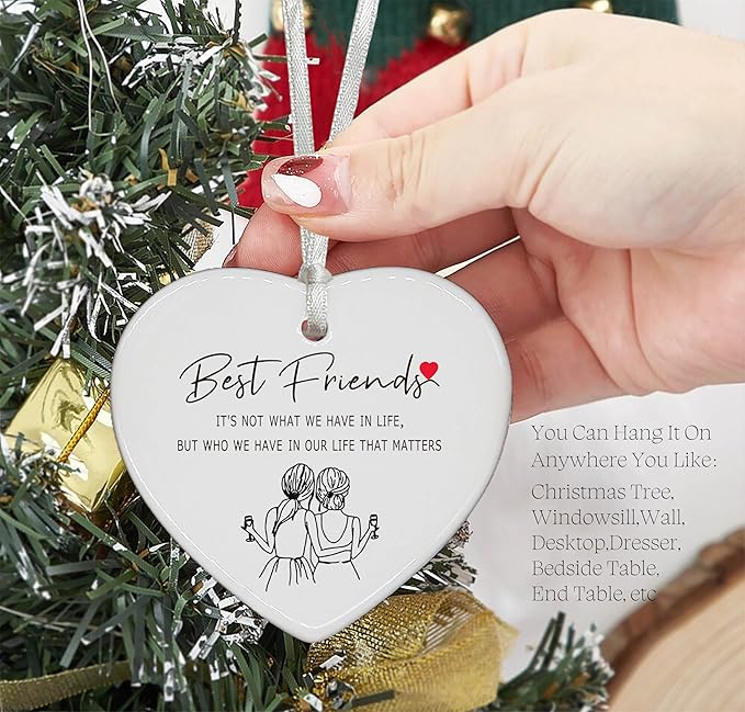 Heart Shaped Christmas Ornament-Friendship Gift-Best Friend BFF Thanksgiving Birthday Leaving Present for Bestie Women-It’s Not What We Have in Life Keepsake with Gift Box