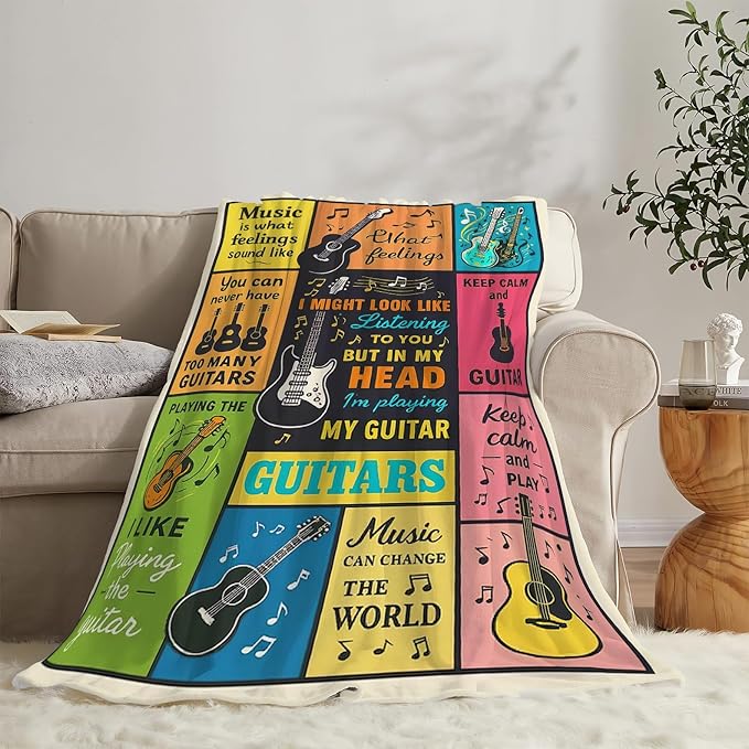 Guitar Music Throw Blanket Soft Cozy Fleece Fuzzy Plush Warm Stuff Bedding Blanket Gifts for Guitar Lover Boys Girls Kids Adult Men Women 50"X60"