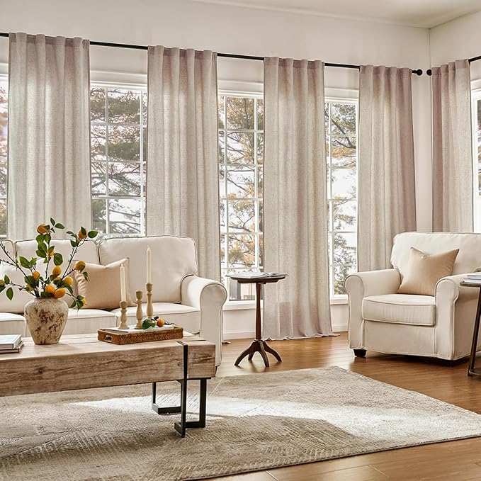 jinchan Linen Curtains with Privacy Lining 84 Inch Length Taupe Brown Farmhouse Closet Lined Drapes for Small Narrow Window Bedroom Living Room Bay Window 2 Panels Rod Pocket Back Tab