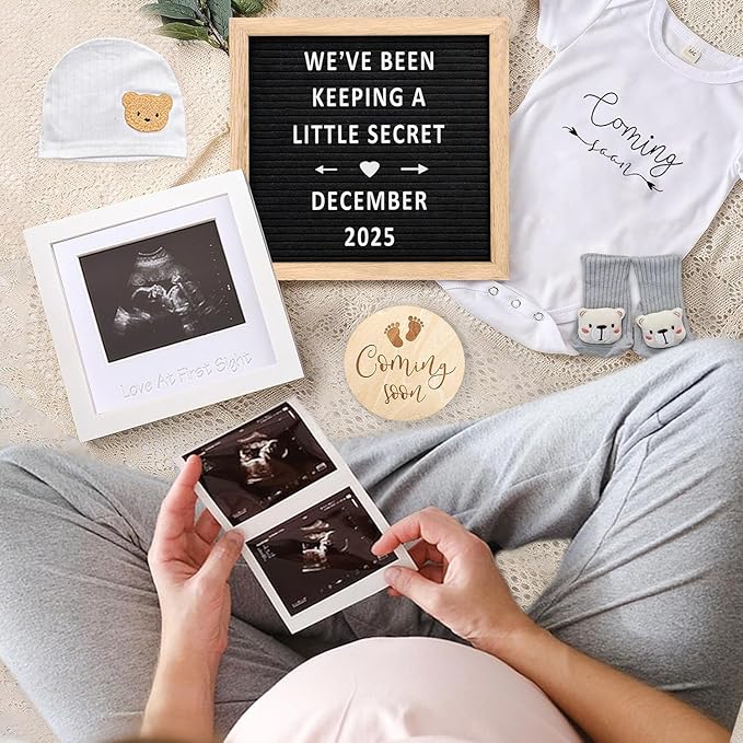 Pregnancy Announcement, Baby Announcements Ideas Set Include Announcement Board, Baby Onesie, Baby Booties, Beanie Hat, Photo Frame and Wood Sign, Baby Coming Soon Announcement Baby Announcement Props
