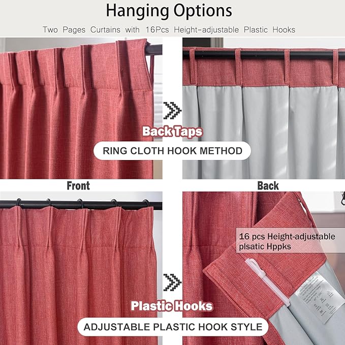 IVAPUPU Linen Pinch Pleated 100% Blackout Curtains for Bedroom - 2 Pages Black Out Fall Curtains 63 Inch Long 2 Panel for Living Room Darkening Thermal Window Curtain Drapes with 16pc Hooks