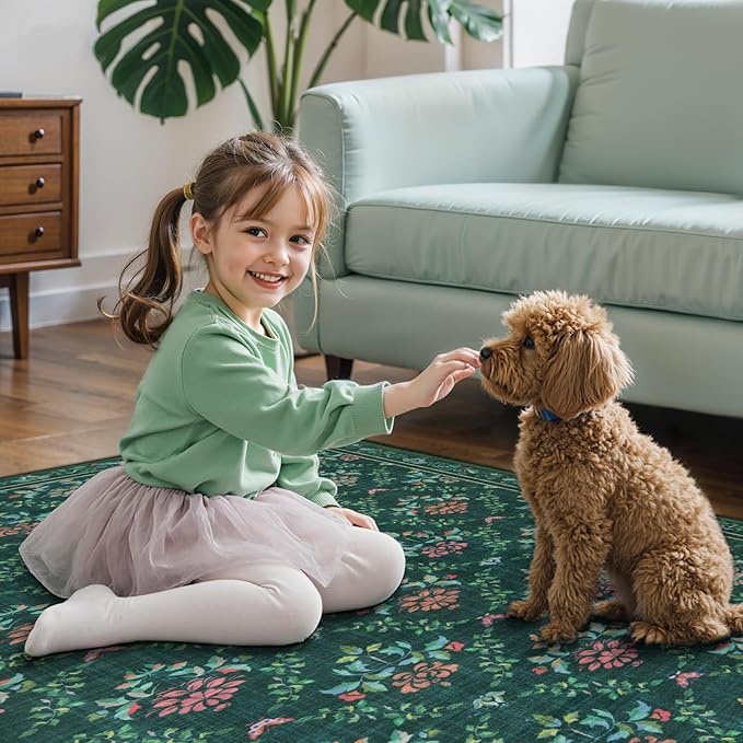 Tangsoo 2x3 Small Washable Entry Rug,Non Slip Moroccan Trellis Green Floral Throw Area Rugs for Entryway,Front Door Mats Indoor Entrance Carpet for Kitchen Office Laundry, Soft Kids & Pets Friendly