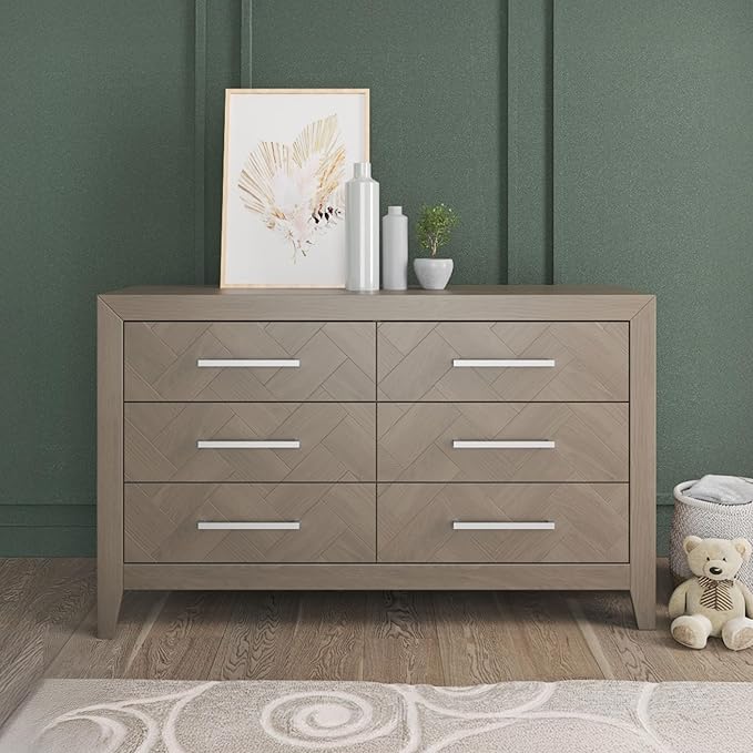 Child Craft Kieran Crib, Double Dresser and Chest Nursery Set, 3-Piece, Includes 4-in-1 Convertible Crib, Dresser and Chest, Grows with Your Baby (Crescent Gray)
