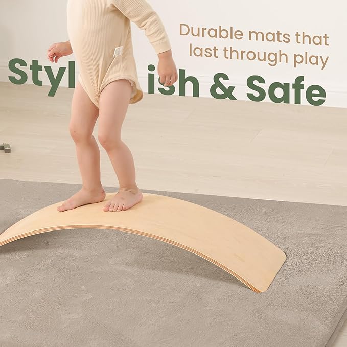 Baby Play Mat for Floor,1.3" Thick Elasti-Foam 50"×74" Playpen Mat for Tummy Time,Water Repellent Soft Coral Velvet for Toddler,Infant,Kids,Non-Slip Backing Safe for Crawling(Beige)