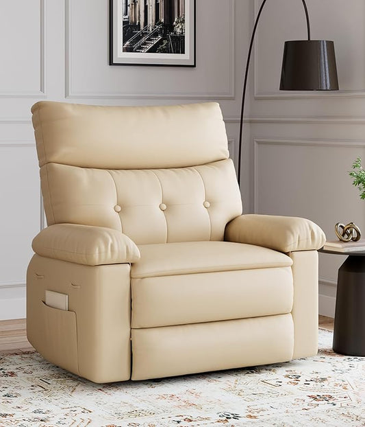 GarveeHome Oversized Wide Recliner Chair - Heat and Massage, PU Leather Extra Wide Manual Recliner for Adults, Large Lazy Chair with 1.5X Sponge Comfort Arm and Back for Living Room, Bedroom