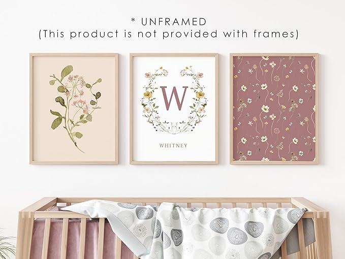 Personalized Name Flower Nursery Wall Art Prints, Crib & Nursery décor, Newborn Baby Girl Gift Present, Floral Baby Girl Room Pictures, Poster For Baby And Kids (6 Prints, Flower 3)