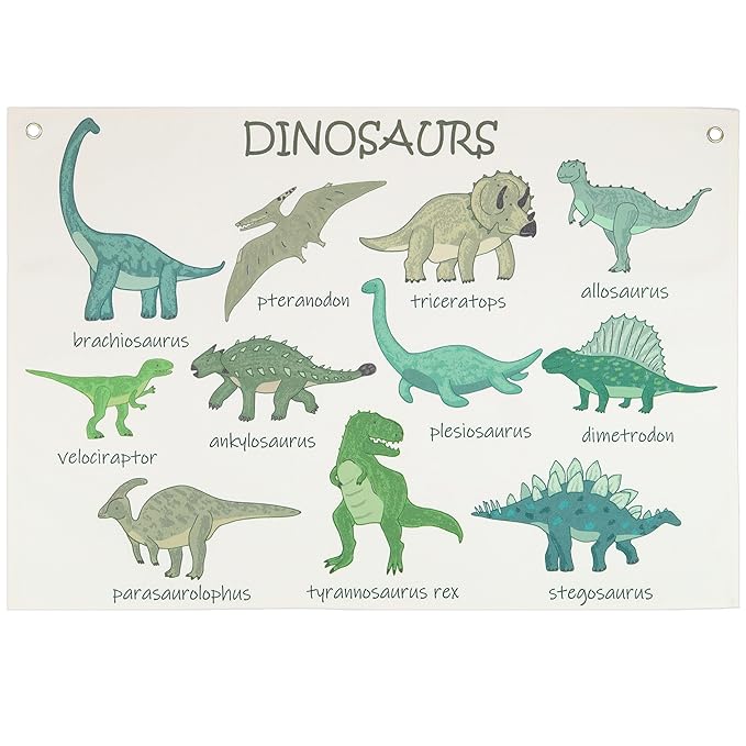 Dinosaurs Themed Rectangular Canvas Banner Flag Wall Sign Art Gift for Nursery Classroom Above Crib Bedroom Playroom Reading Room Wall Decor Baby Shower Kids Teen Birthday Christmas Gift