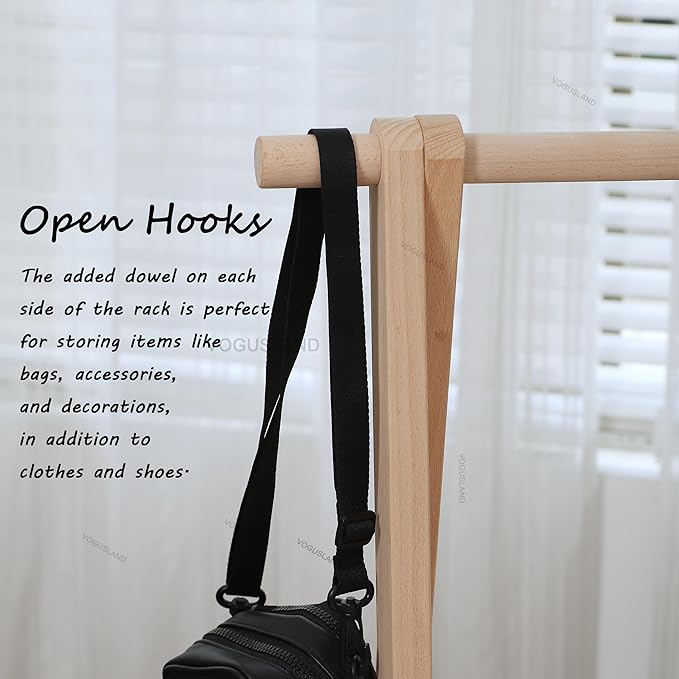Dress up Rack, Child Garment Rack, Kids Clothing Rack with Storage Shelf (Natural Beech, 29.5" L x 14.5" W x 40" H)