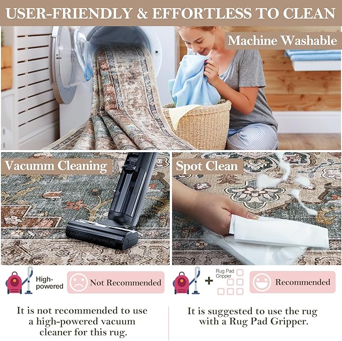 Machine Washable Rugs Nursery Rug 5x7 Cute Girl Non Slip Low Pile Water Repellent Soft Print Pattern for Bedroom Indoor Decor Kids Playroom Browngreen