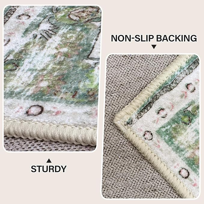 Vhong Boho Area Rugs Washable Vintage Modern Neutral Large Carpet Sage Green 5×7 High Traffic Rugs for Dinning Room Living Room Bedroom Farmhouse Non Slip