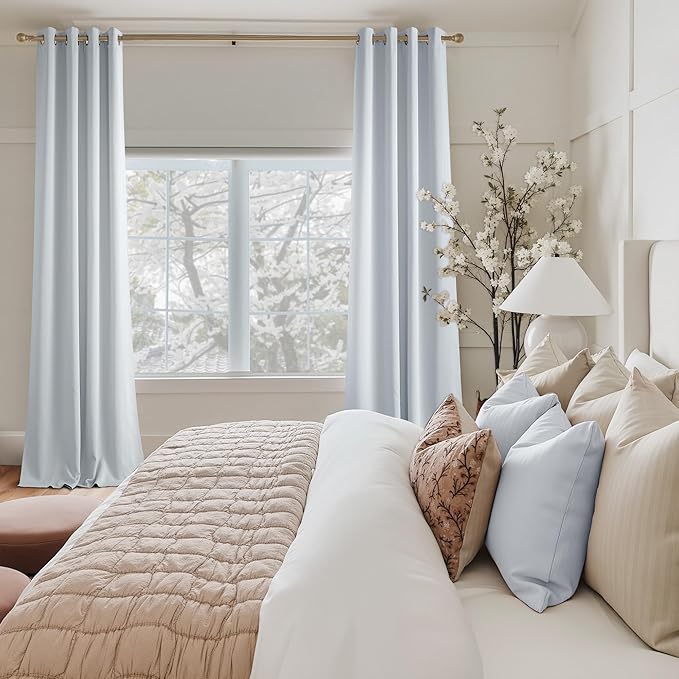 NICETOWN Greyish White Curtains for Bedroom 102 inches Long, Roon Darkening Grommet Curtains for Living Room, Noise Reducing Privacy Window Treatment Drapes for Nursery, Laundry Patio, 2 Panels, W52