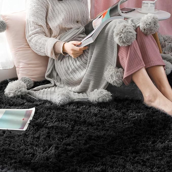 Ophanie 4x6 Charcoal Rugs for Bedroom, Fluffy Shaggy Soft Area Rug, Non-Slip Indoor Floor Carpet for Living Room, Kids Boys Teen Dorm Home Decor Aesthetic, Nursery