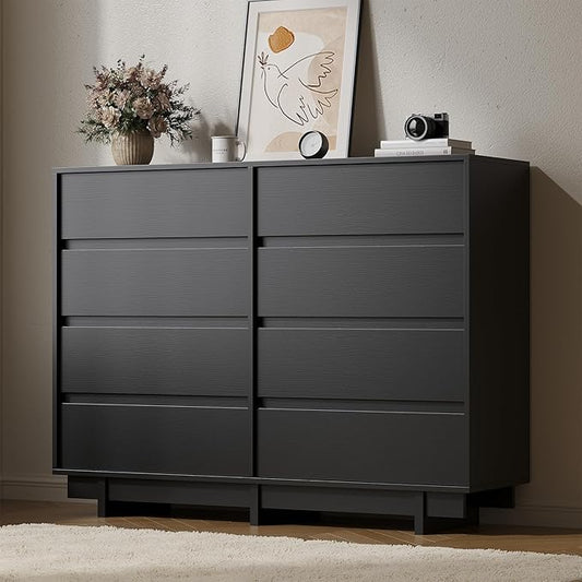 Black Dresser for Bedroom, 53.1" Wide 8 Drawer Dresser, Mid Century Modern Dressers Chest of Drawers, Wooden Large Dressers for Bedroom, Closet