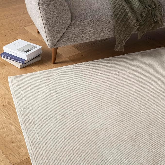 Revival Rugs Stripe 5'3"x8' Washable Area Rug for Living Room Bedroom - 100% Recycled Oeko-TEX Certified, Medium Pile, Beige, Cream